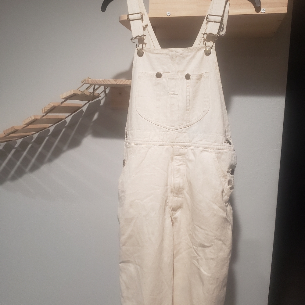Womens 1980s Distressed Brittania overalls, beige/off white, Size Small